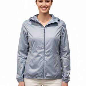 Uniqlo Women's Silver Blue Utility Jacket with Hood. Size Large. New with Tags
